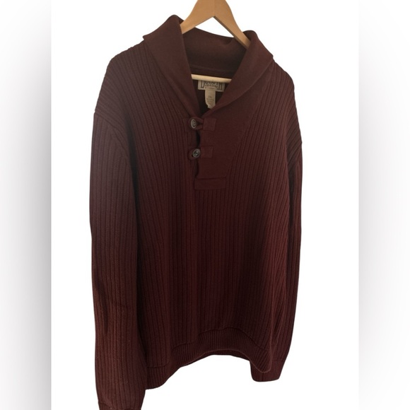 Duluth Trading Co. High-Neck Shawl Collar Ribbed Cotton Wool Infantry Sweater - Picture 1 of 10